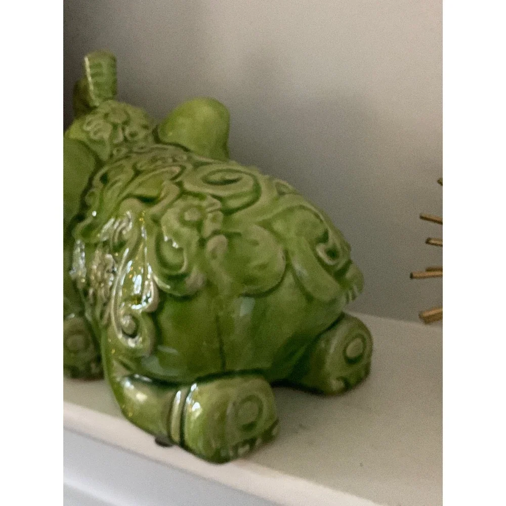 Vintage Green Glazed Baby Elephant Figurine home decor garden floral traditional